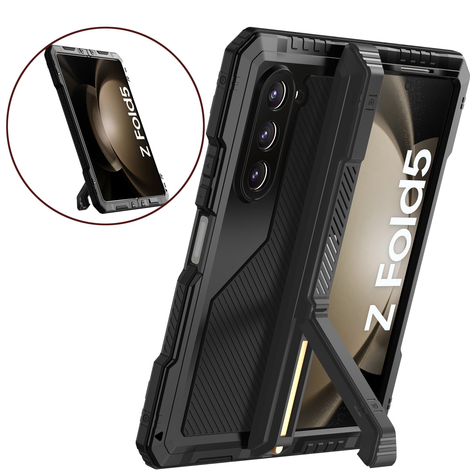 For Samsung Galaxy Z Fold5 5G Aluminium Alloy Silicone Phone Kickstand Case Shockproof Protective Cover with PET Screen Protector For Samsung Galaxy Z Fold5 5G Aluminium Alloy Silicone Phone Kickstand Case Shockproof Protective Cover with PET Screen Protector
